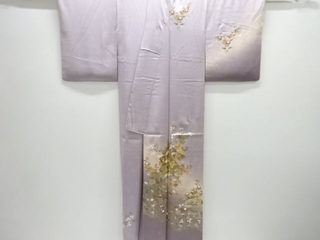  金彩草花に地紙模様一ツ紋訪問着